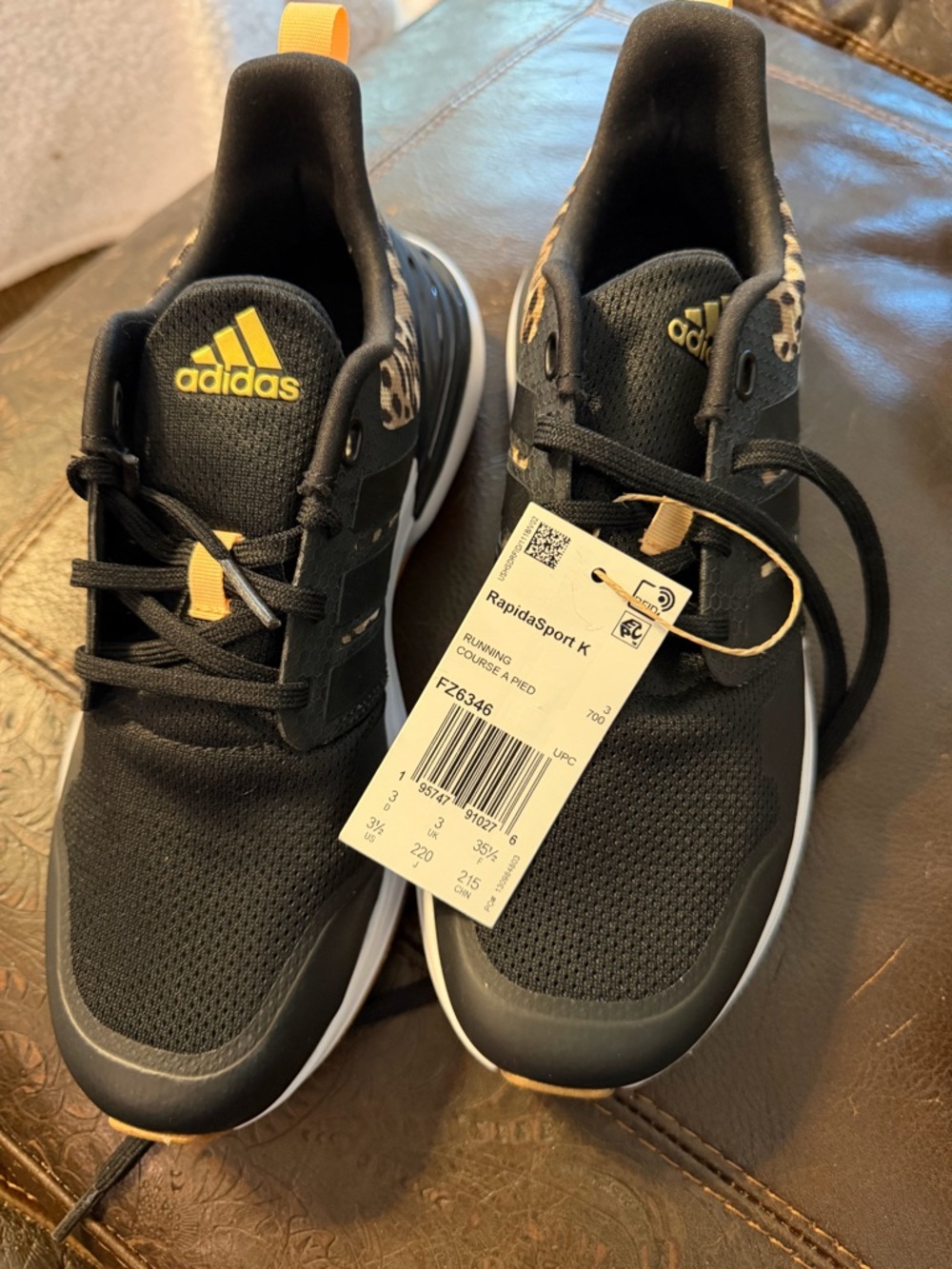 adidas Black & Gold Kids' Running Sneakers with Leopard Accent